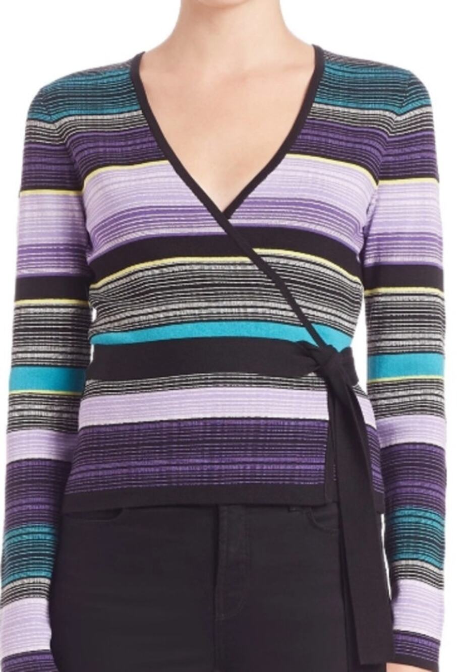 Diane Von Furstenberg DVF Silk Blend Wrap Cardigan Sweater XS (P) Old Money Lux